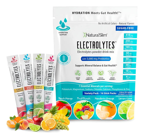 NaturalSlim Electrolitos 7 minerales prebioticos mix de sabores hidratacion