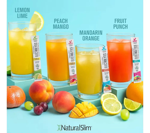 NaturalSlim Electrolytes prebioticos INAVEA sobre mix sabores